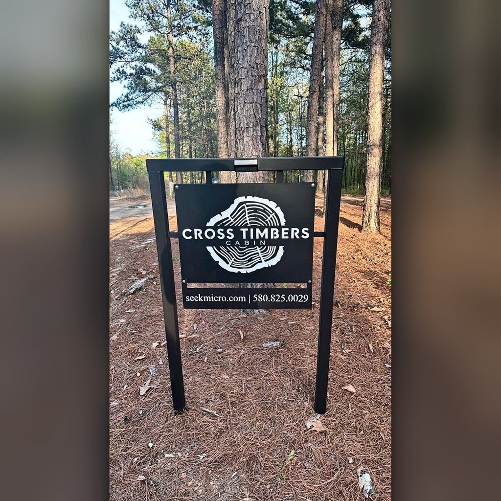 Cross Timbers cabin road sign installed, Broken Bow area