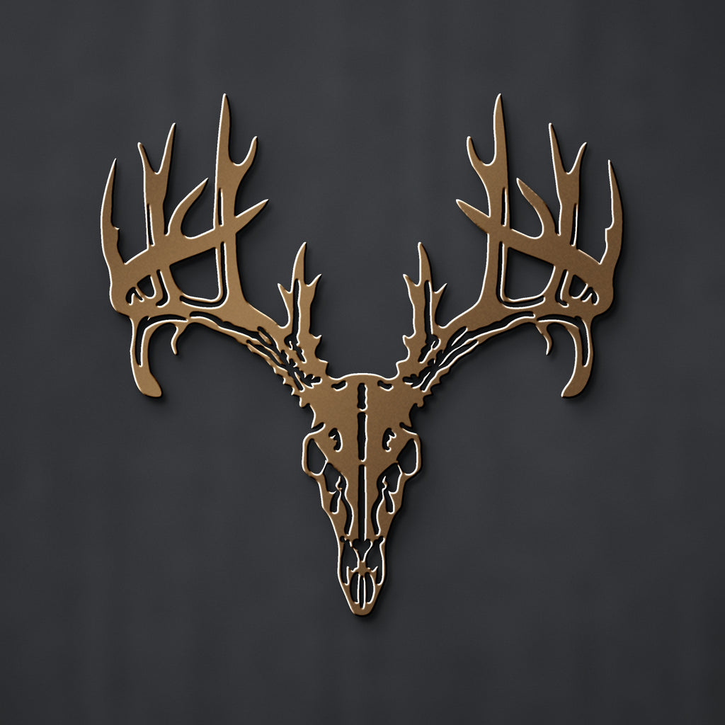 Deer Skull & Antlers Metal Wall Art in bronze powder coat