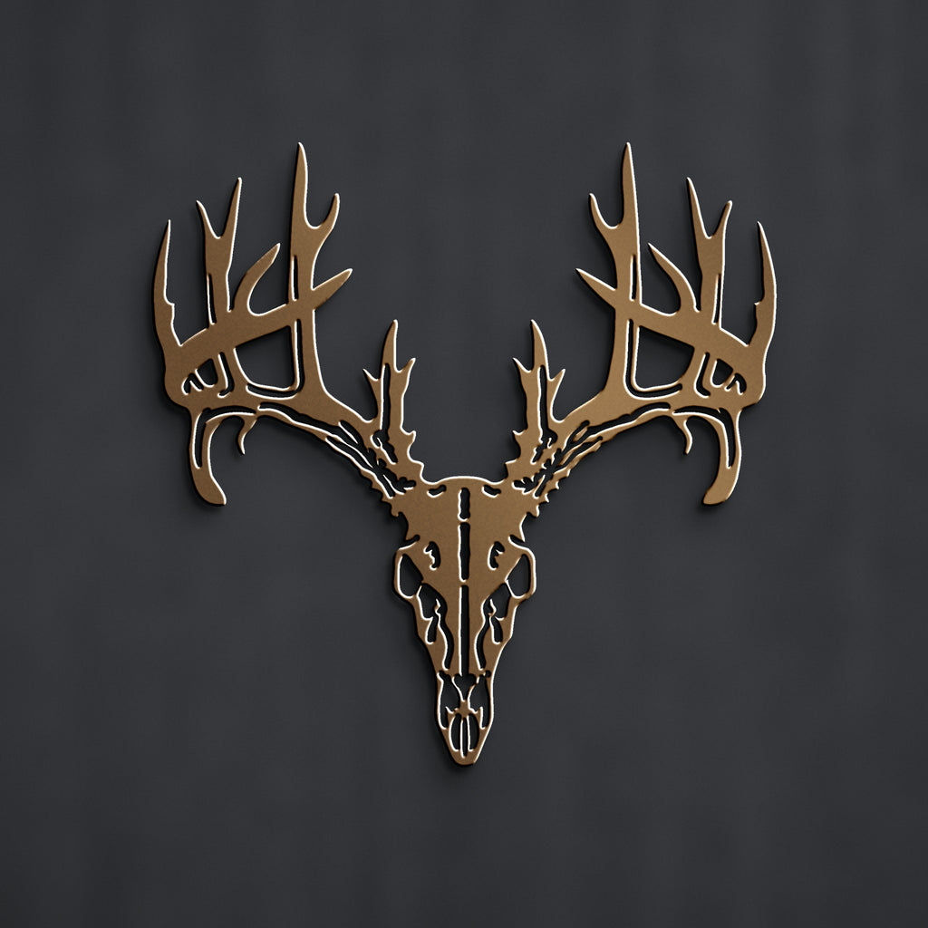 Deer Skull & Antlers Metal Wall Art in bronze powder coat, alternate view