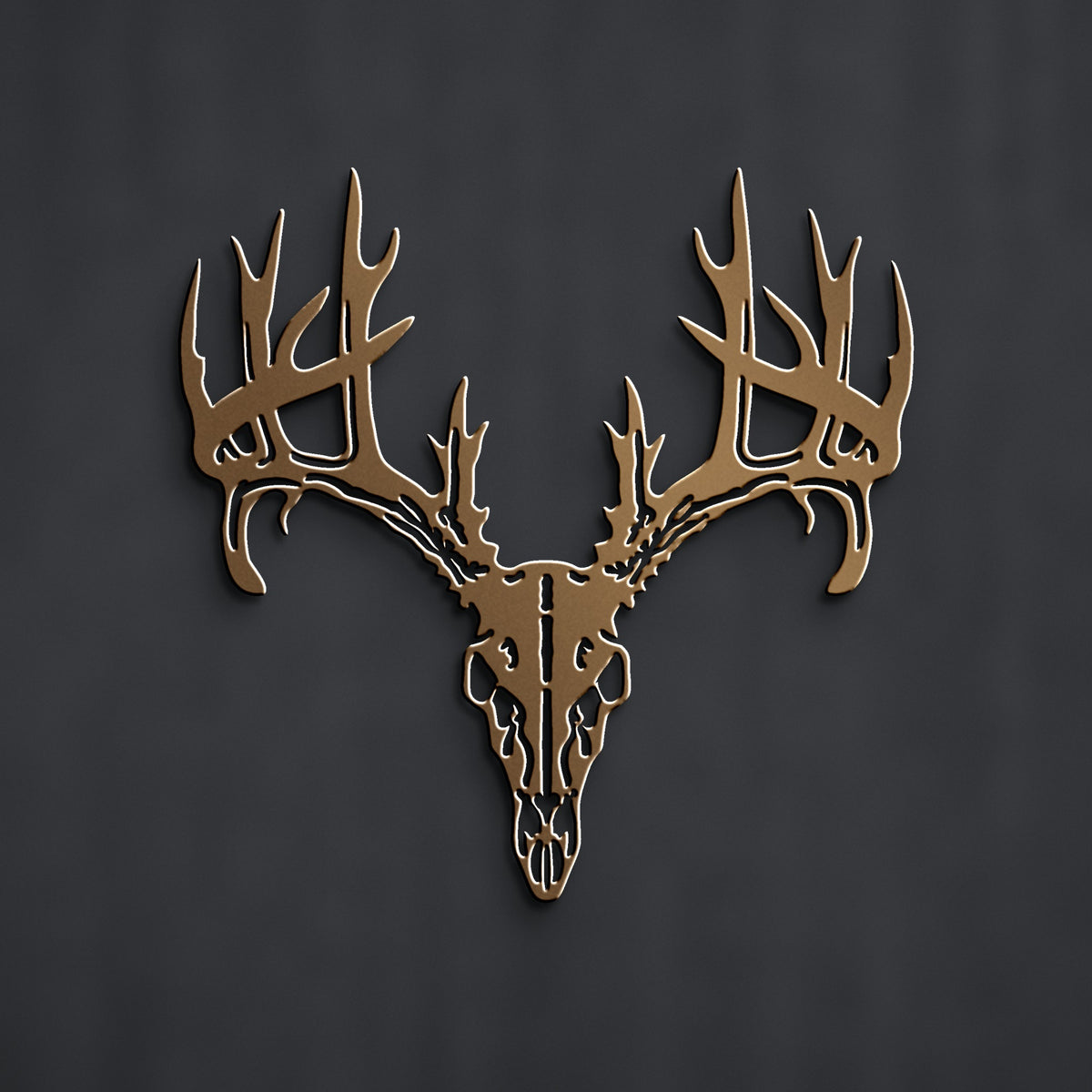 Deer Skull & Antlers Metal Wall Art in bronze powder coat, alternate view
