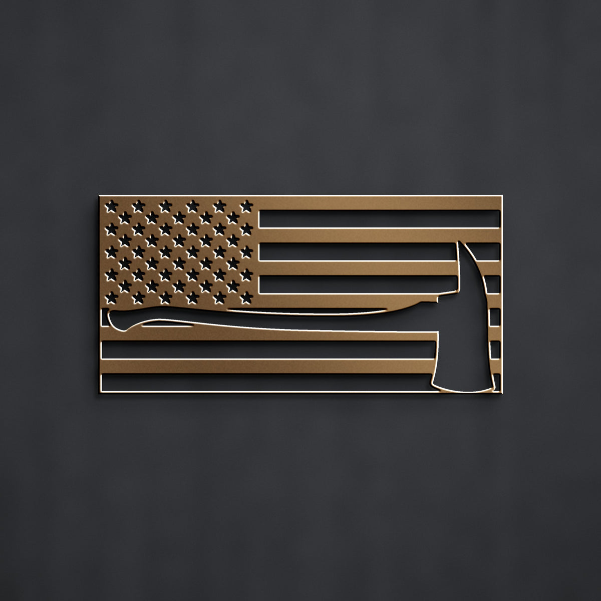 Firefighter Axe American Flag Metal Sign in bronze powder coat, alternate view