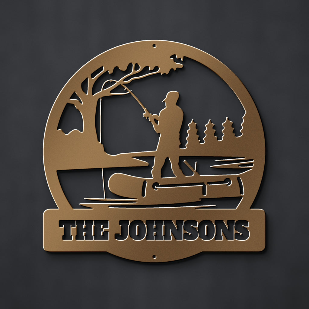 Fisherman Family Name Metal Sign (or "Gone Fishing") in bronze powder coat