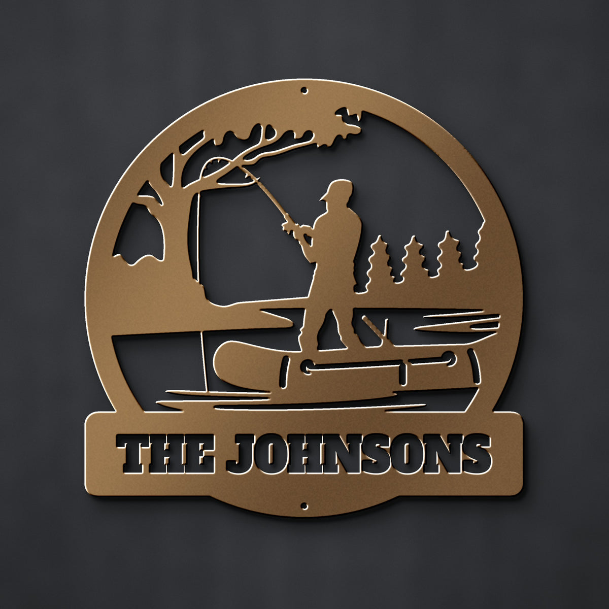 Fisherman Family Name Metal Sign (or "Gone Fishing") in bronze powder coat