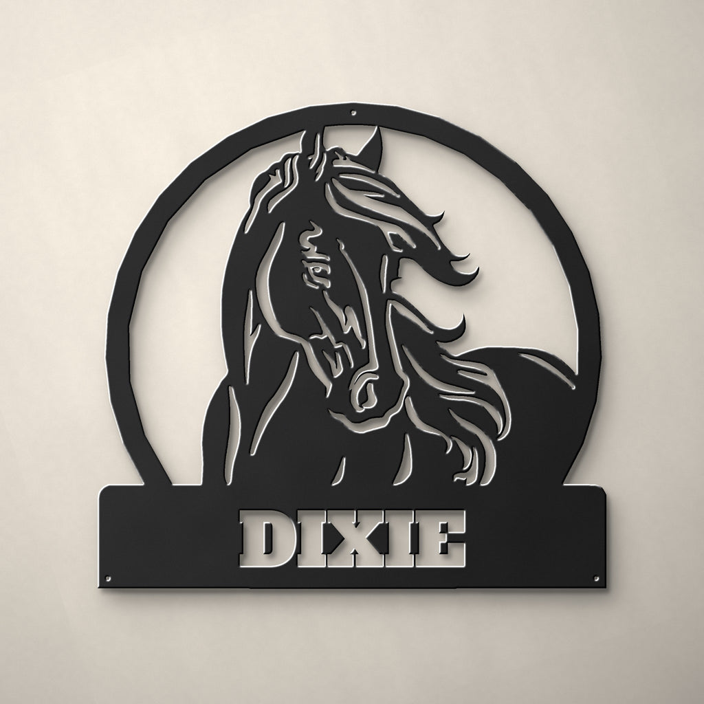 Horse Name Stall Sign: Personalized Metal in matte black powder coat
