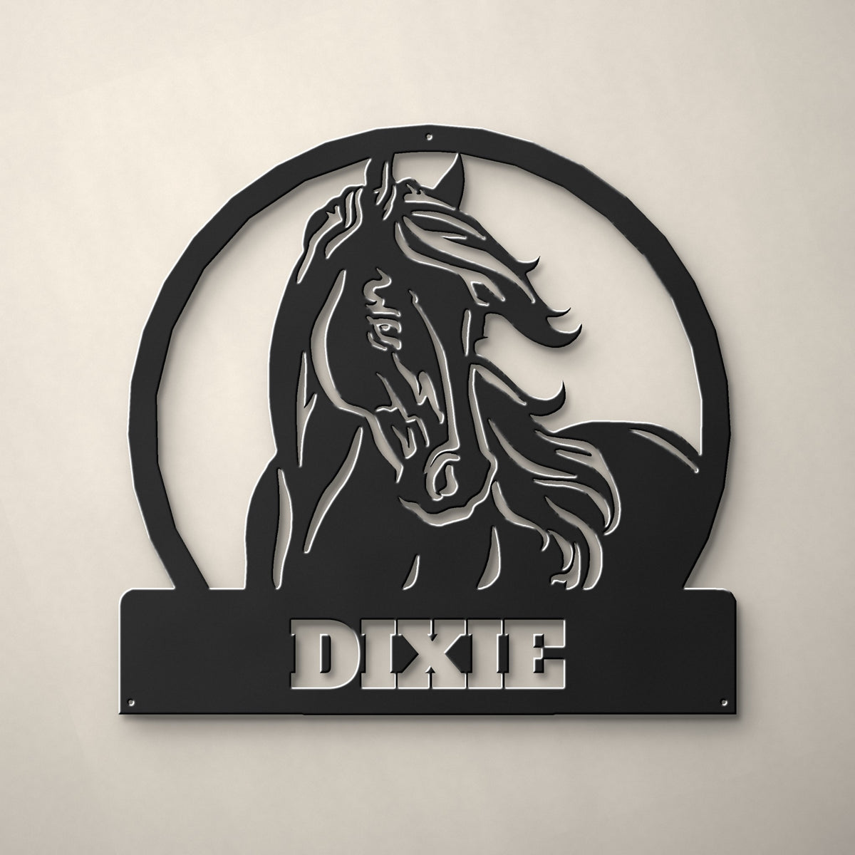 Horse Name Stall Sign: Personalized Metal in matte black powder coat