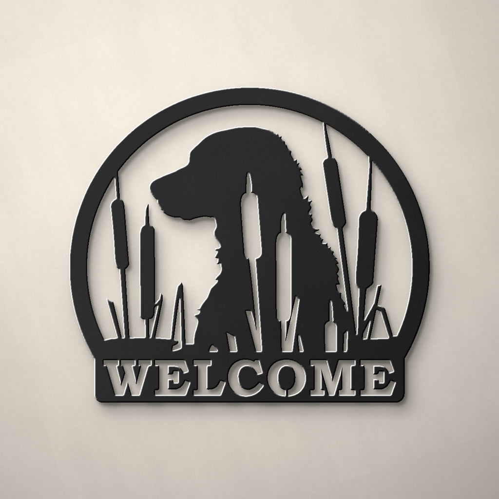 Labrador in the Cattails Welcome Sign in matte black powder coat