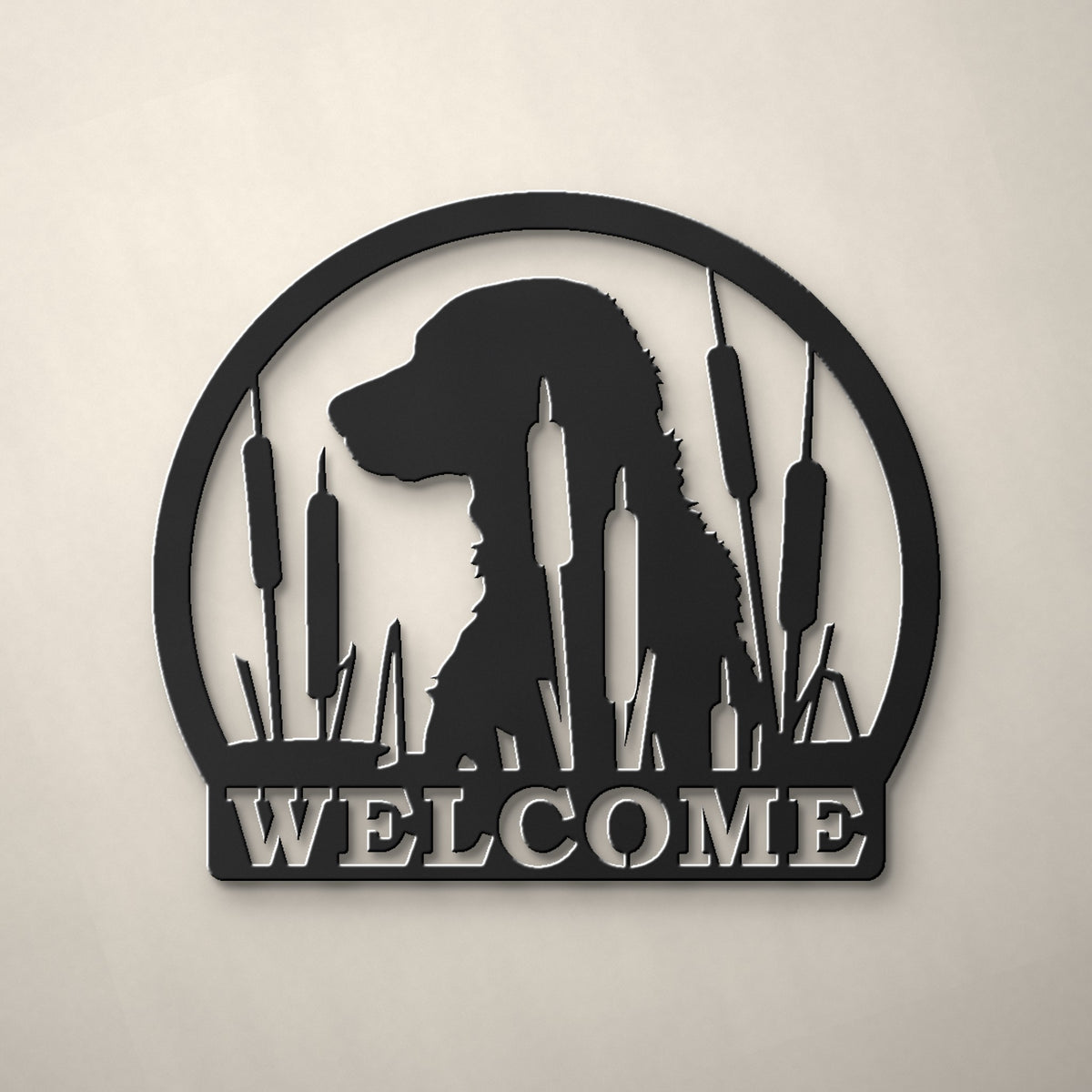 Labrador in the Cattails Welcome Sign in matte black powder coat