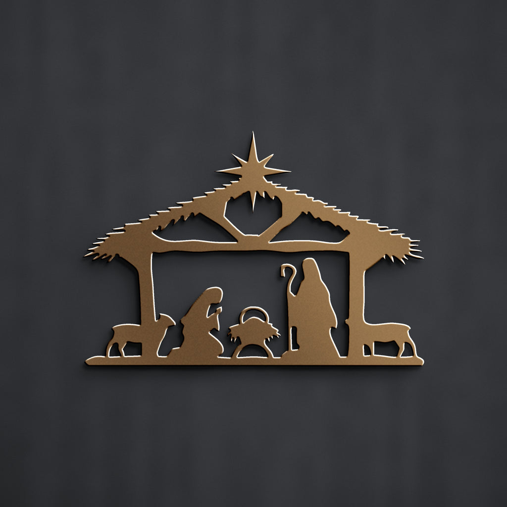 Nativity Scene Steel Silhouette: Wall or Yard in bronze powder coat, alternate view