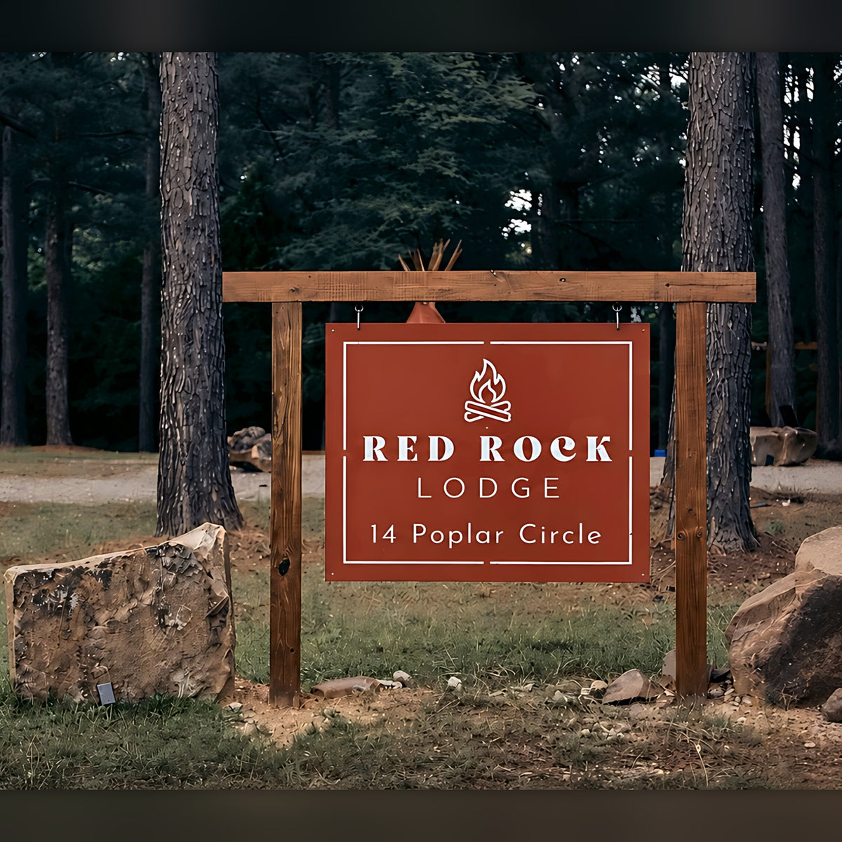 Red Rock Lodge custom metal entry sign