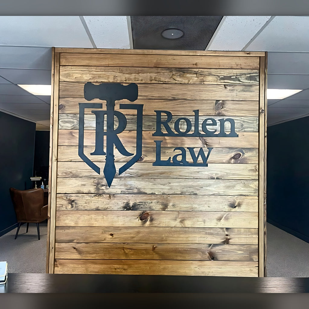Rolen Law office lobby logo sign