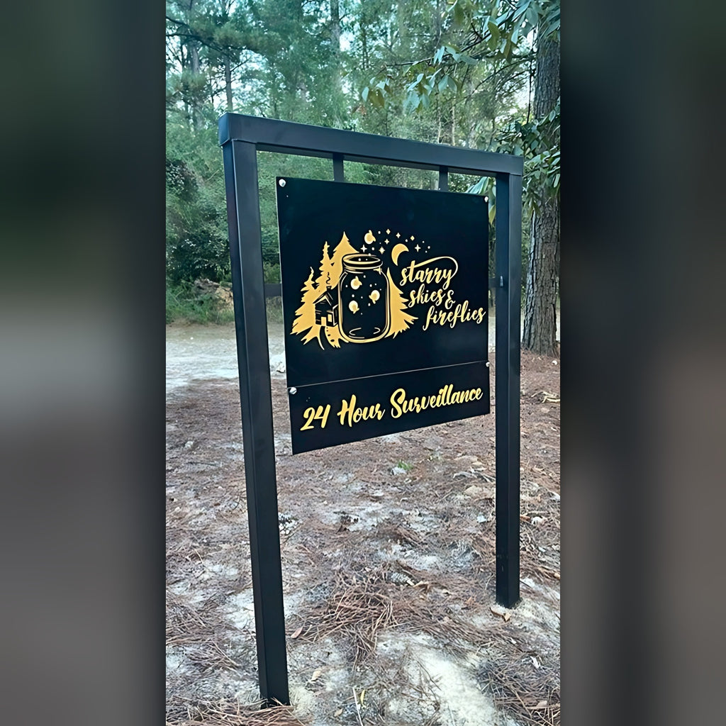 Starry Skies and Fireflies cabin sign installed