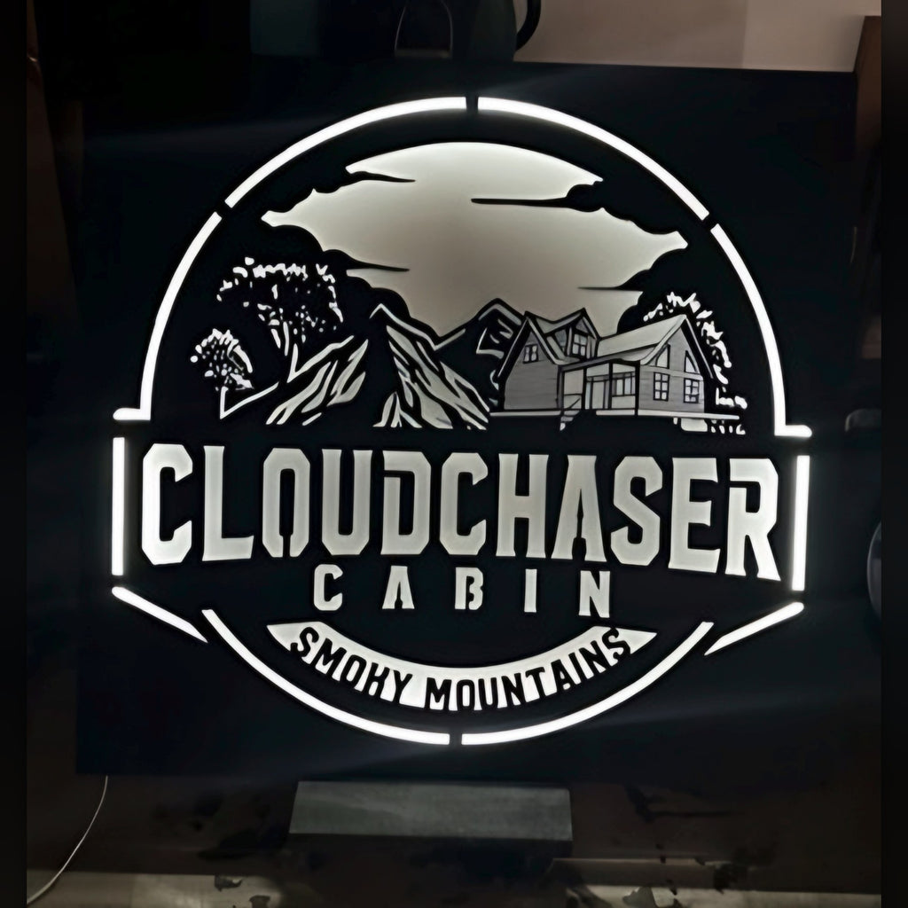 Cloudchaser Cabin LED backlit metal sign