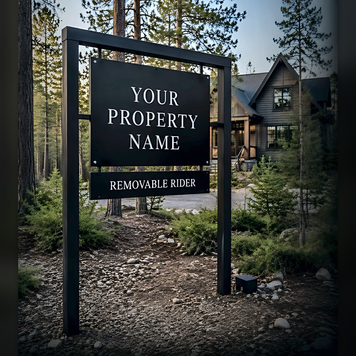 Cabin road sign with removable rider