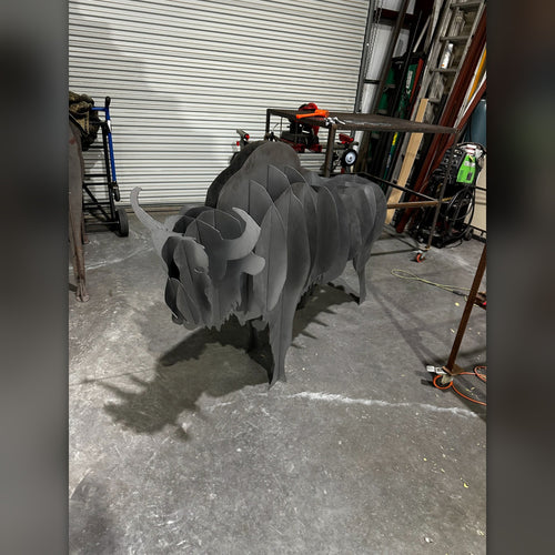Steel bison sculpture in the American Made Metalworks shop