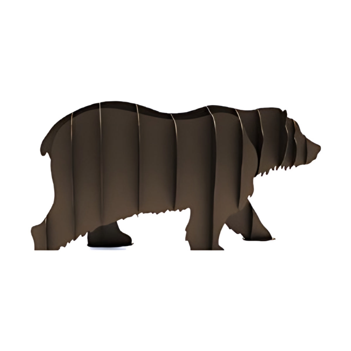 Bear steel sculpture, interlocking laser-cut steel ribs, on white