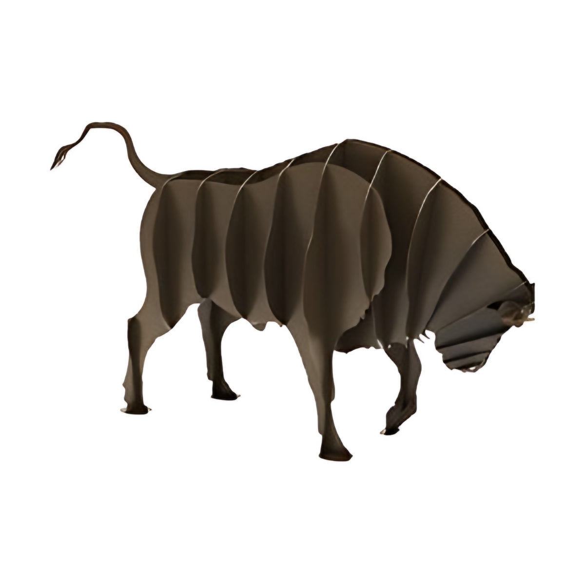 Bison steel sculpture, interlocking laser-cut steel ribs, on white