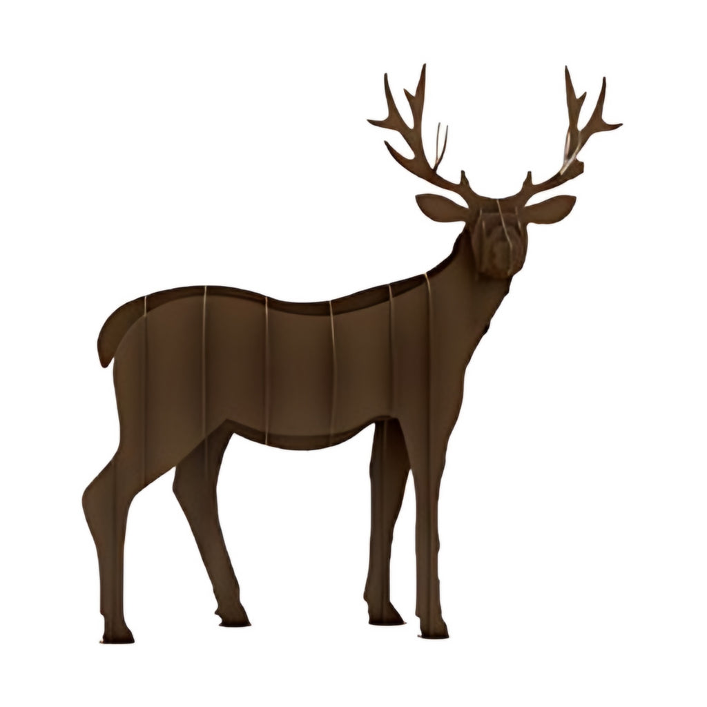 Deer steel sculpture, interlocking laser-cut steel ribs, on white