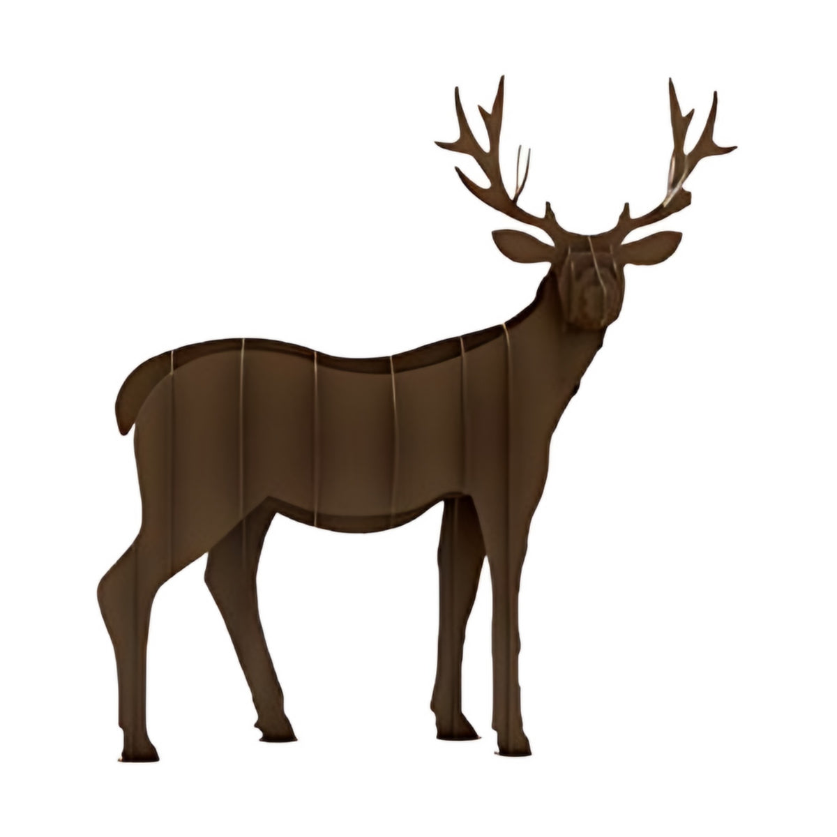 Deer steel sculpture, interlocking laser-cut steel ribs, on white