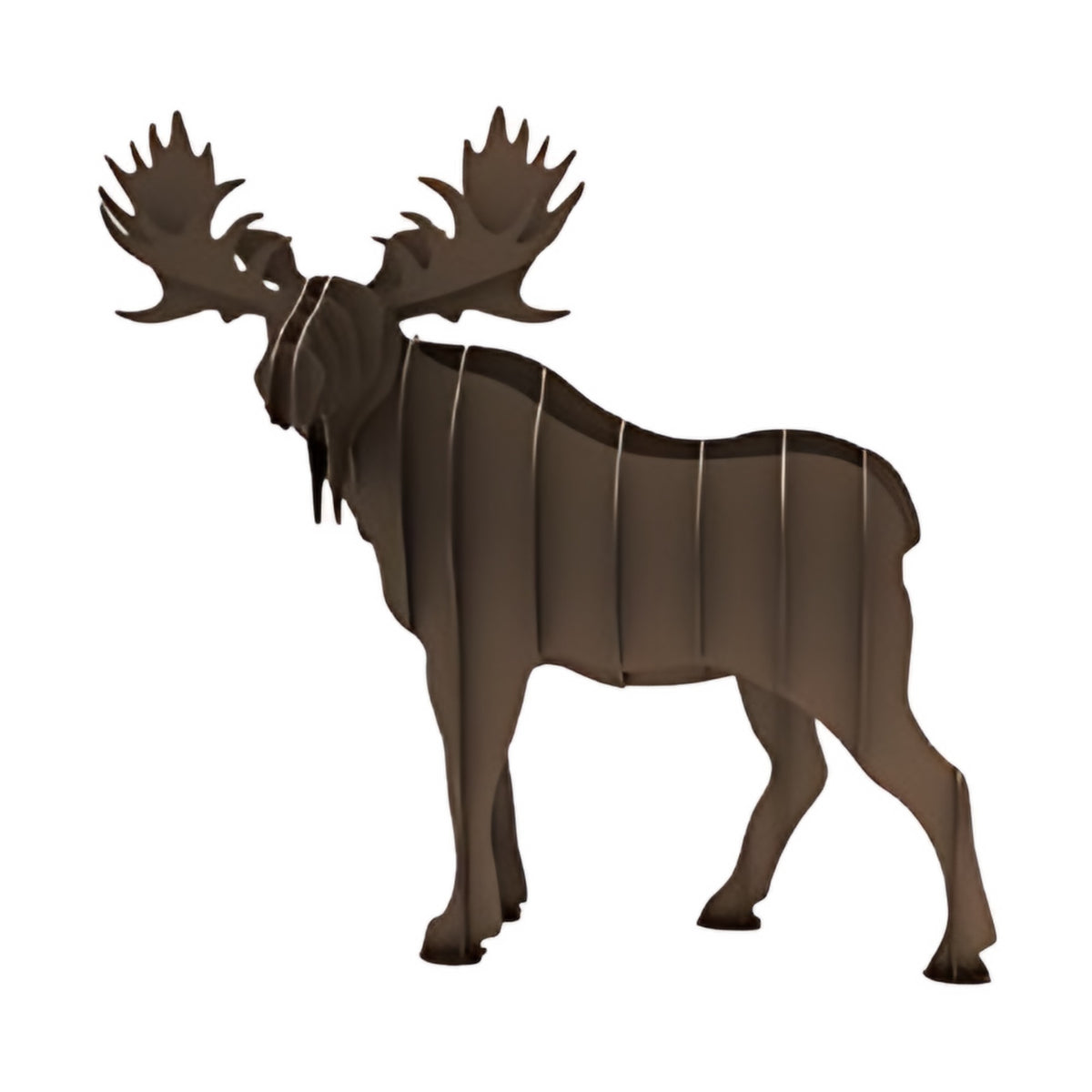 Moose steel sculpture, interlocking laser-cut steel ribs, on white