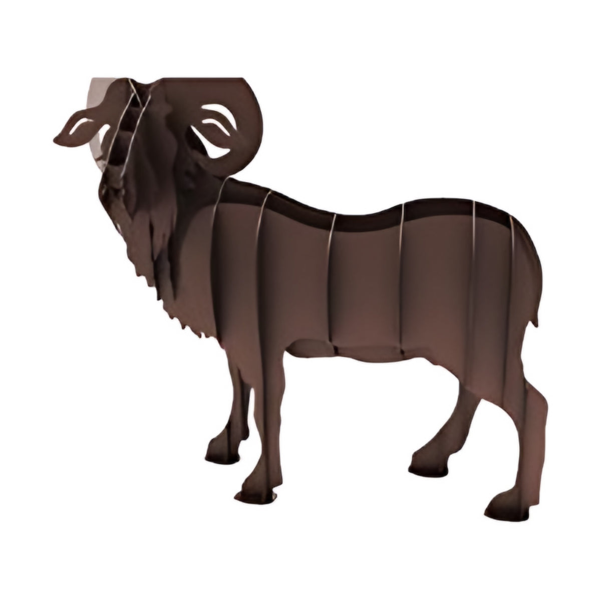 Ram steel sculpture, interlocking laser-cut steel ribs, on white
