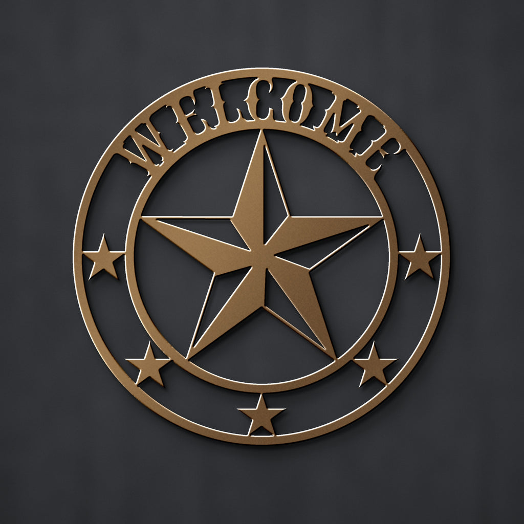 Texas Star Welcome Metal Sign in bronze powder coat