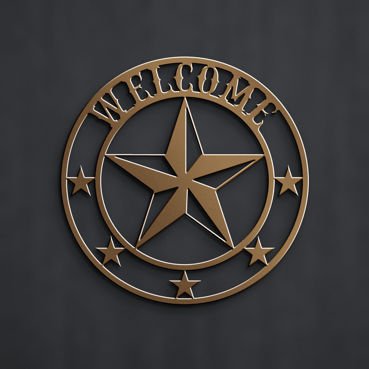 Texas Star Welcome Metal Sign in bronze powder coat, alternate view