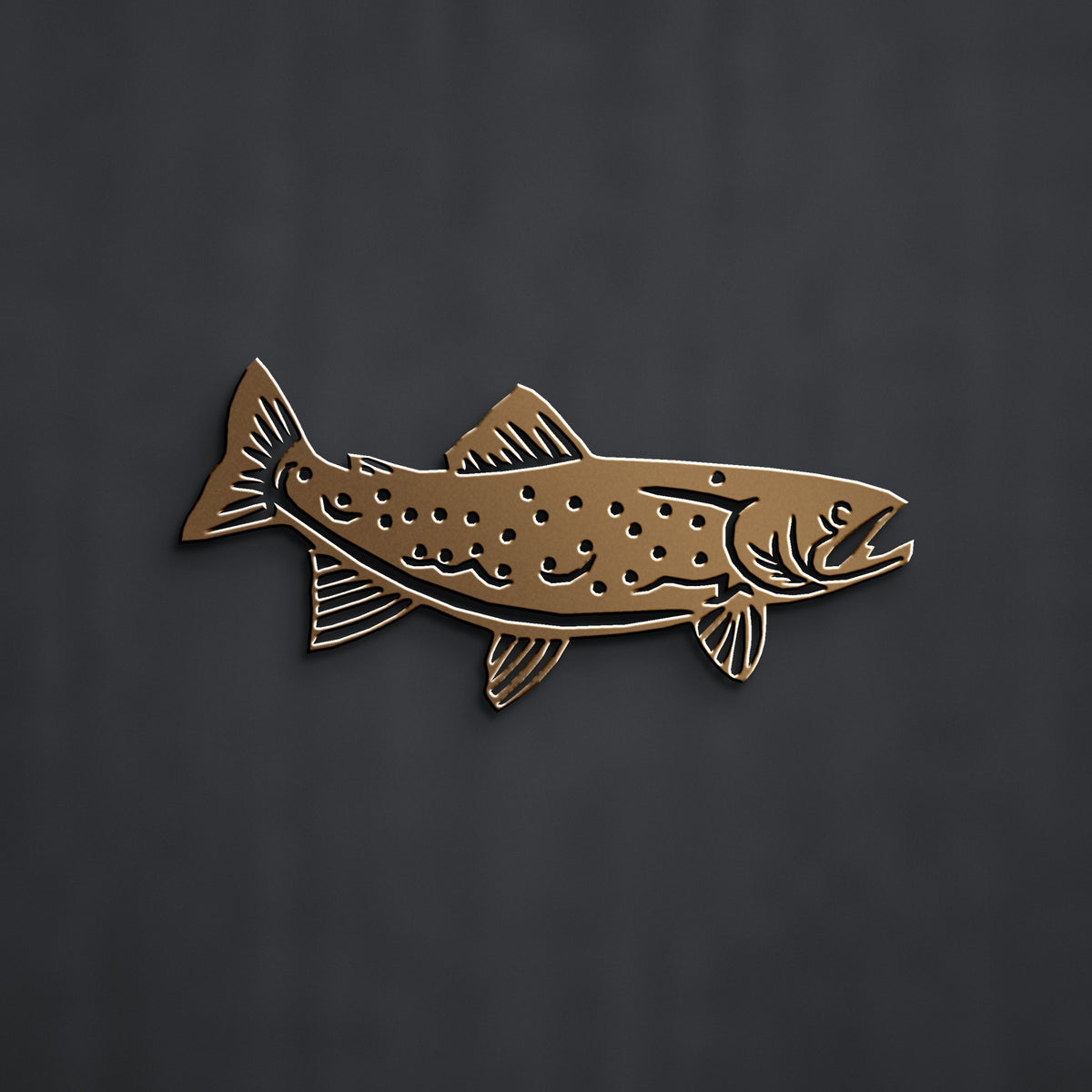 Trout Metal Wall Art in bronze powder coat, alternate view